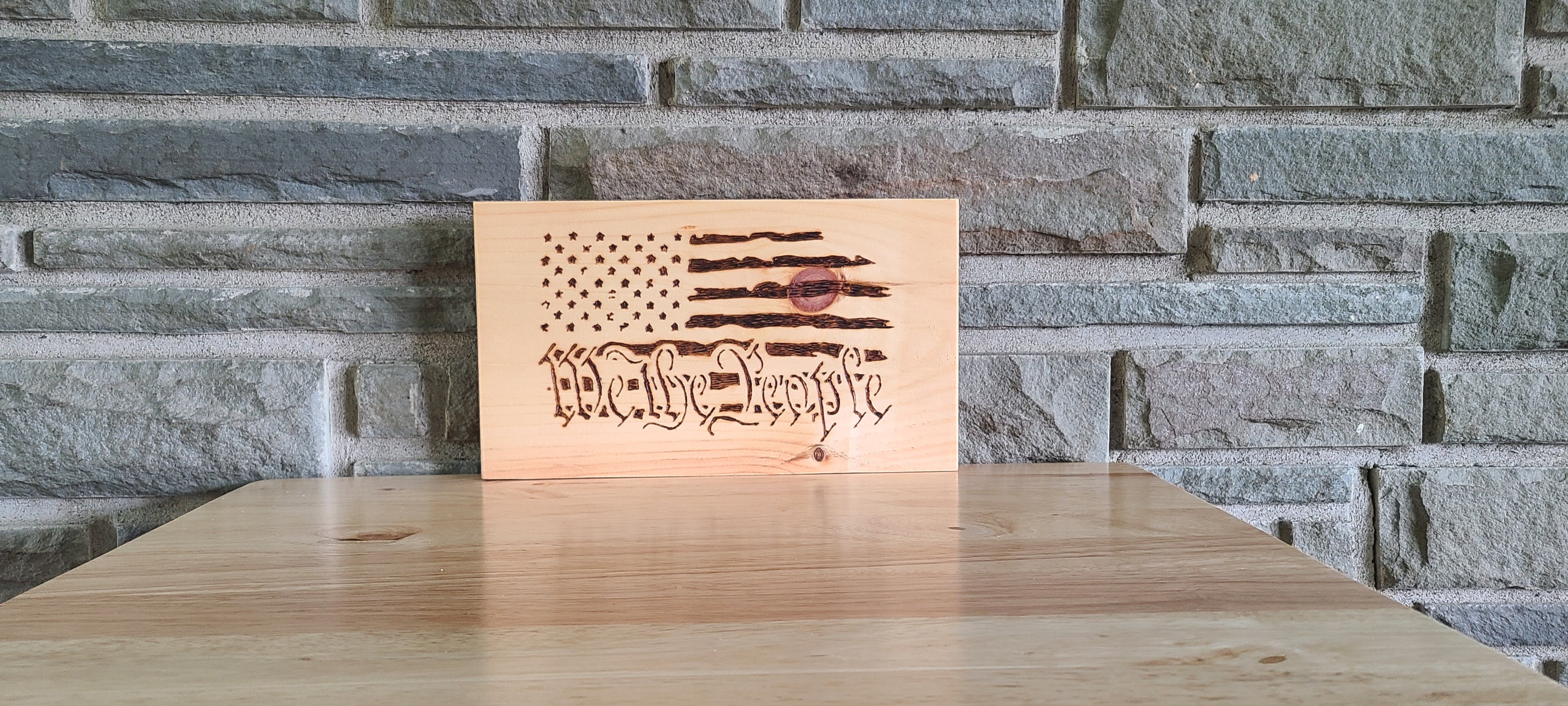 Wood-Burned American We The People Plaque