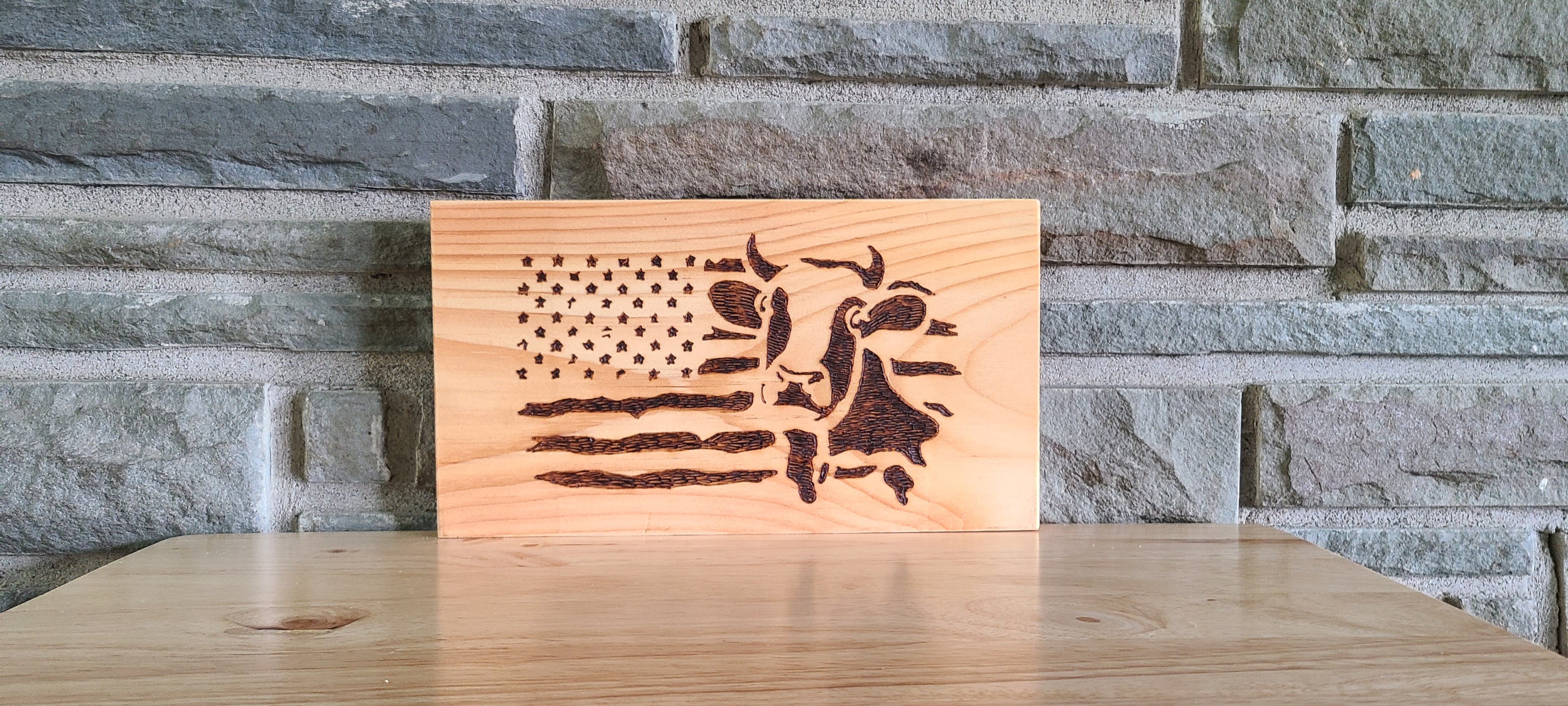 Wood-Burned American Cow Plaque