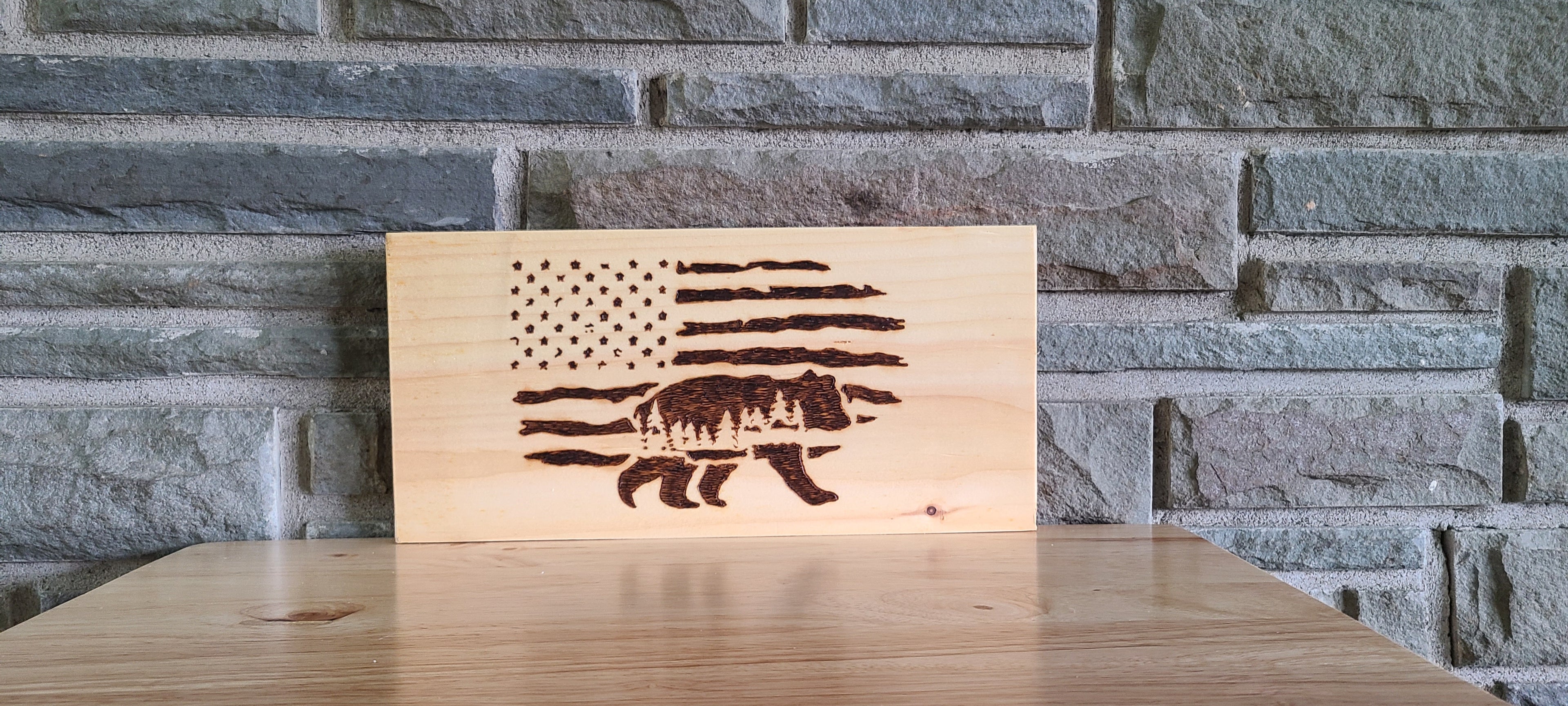 Wood-Burned American Bear Plaque
