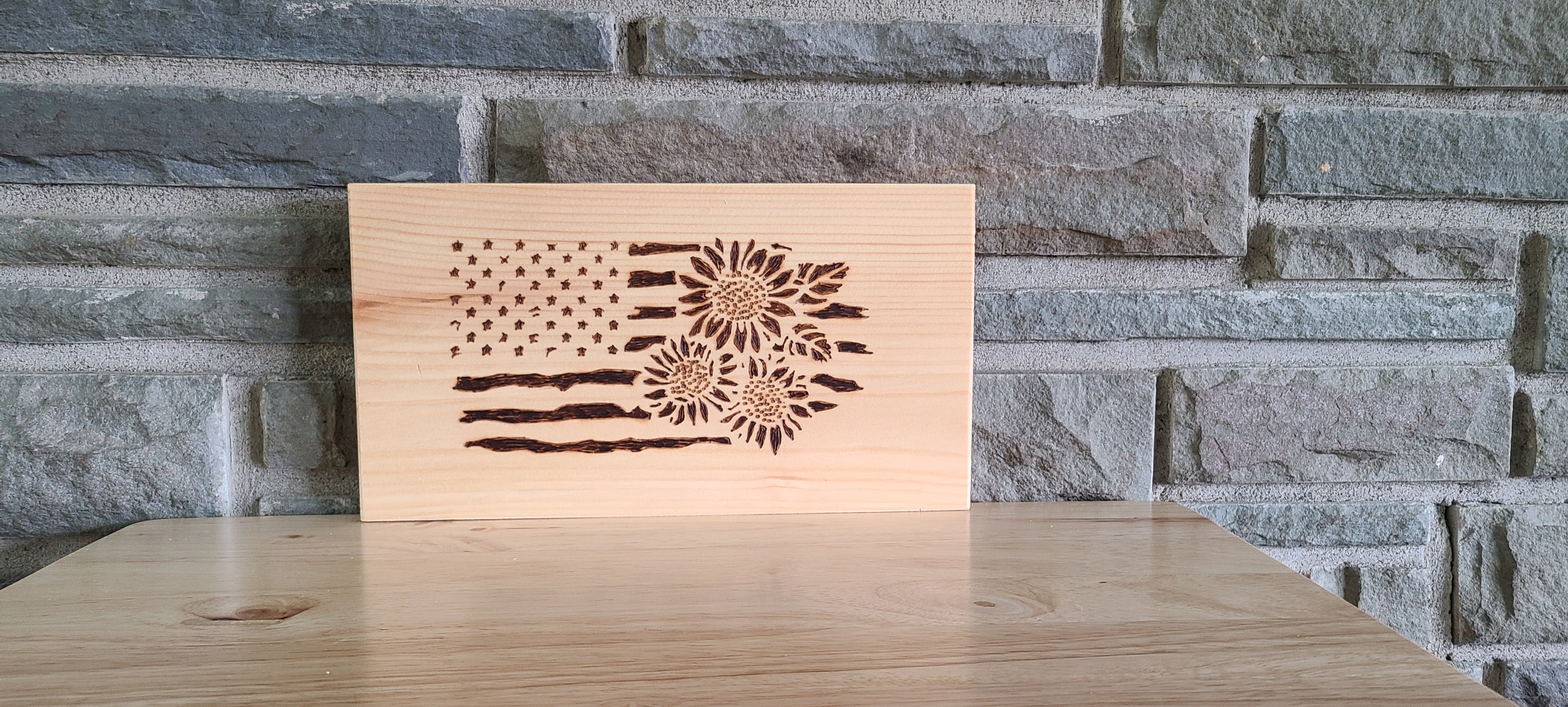 Wood-Burned American Sunflowers Plaque