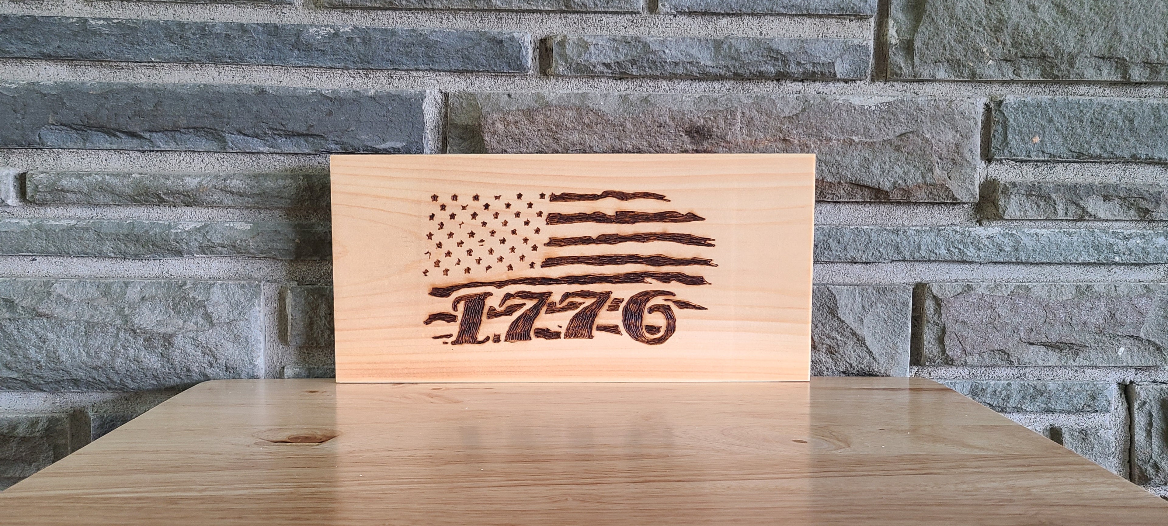 Wood-Burned American 1776 Plaque