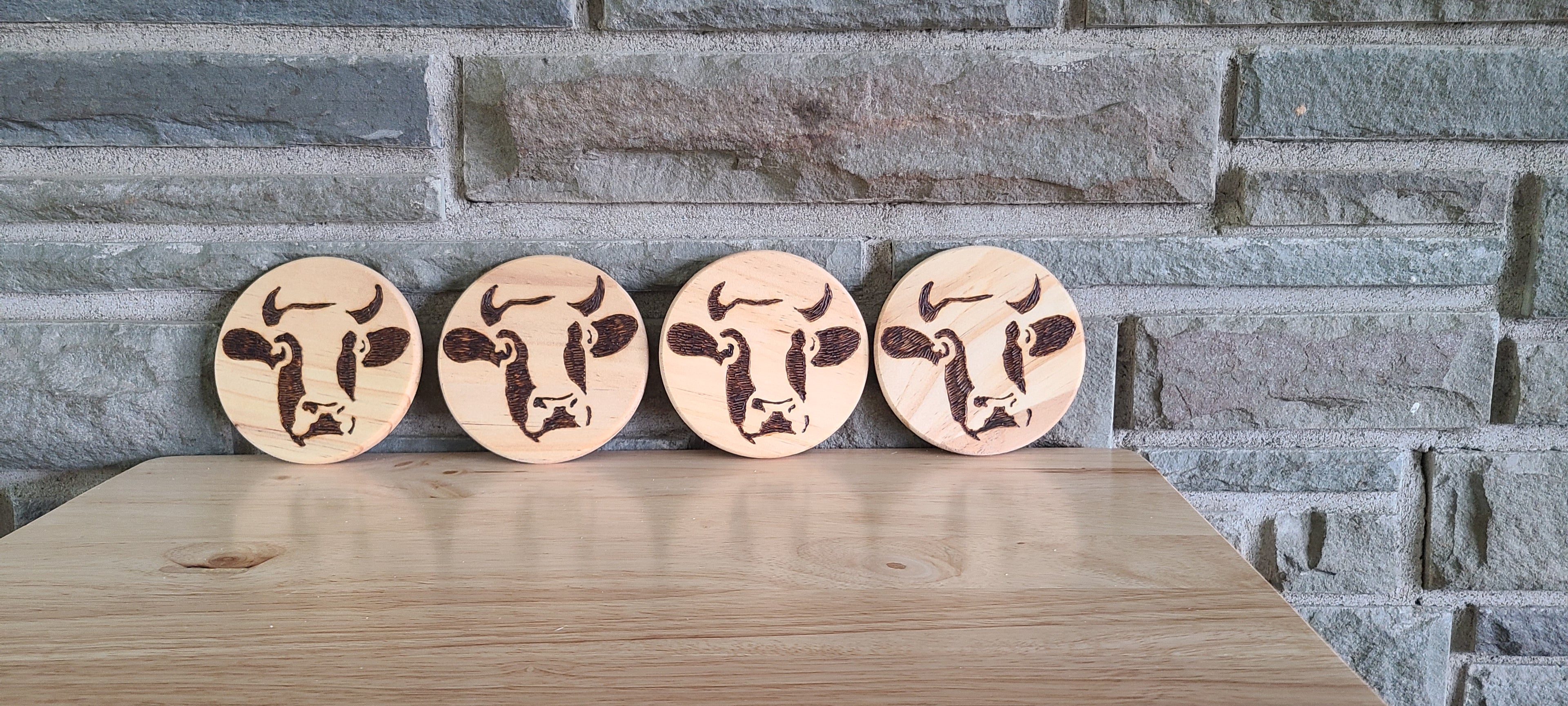 Wood-Burned Cow Coasters (Set of 4)